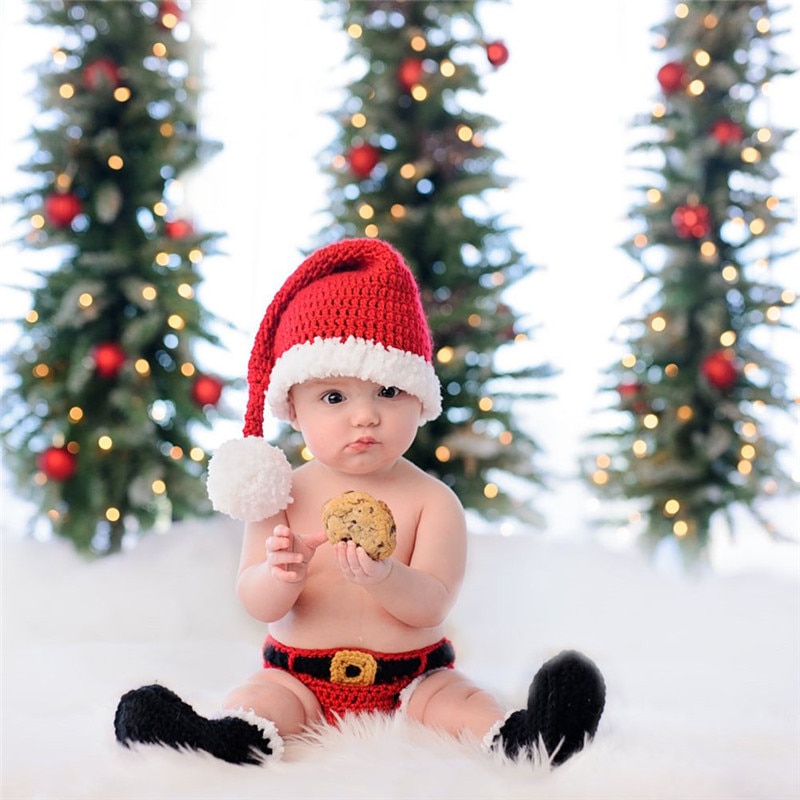 Pasgeboren Baby Leuke Haak Knit Kerstmis Hoed Fotografie Prop Kerstman Slips Laarzen Baby Jongens Meisjes Kostuum Outfits