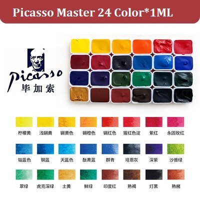 Handmade 24 Color 1ML Watercolor Set Artist Painting Watercolors Art Supplies Sample Trial Pack Metal Palette: Picasso 24