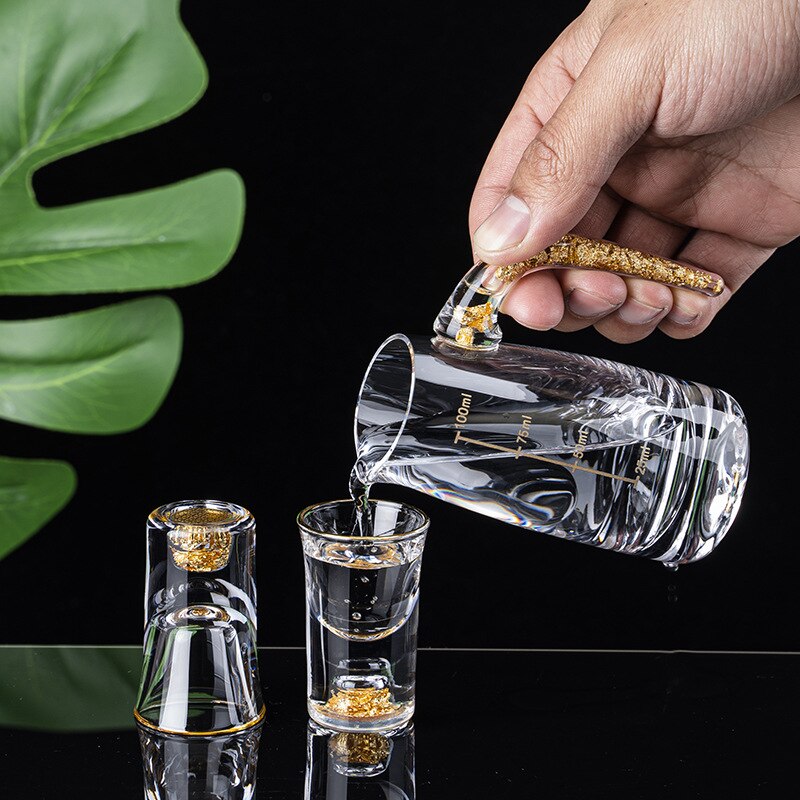 Baijiu – ensemble de tasses à vin avec feuille d'or, verre en cristal de , verre solide, ensemble de verres à vin de style chinois, ensemble de verres à vin