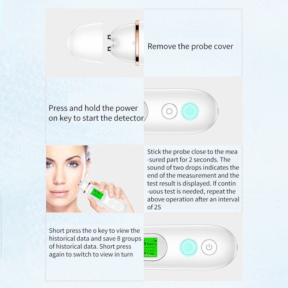 Skin Analyzer Precise Skin Oil Content Water Control Tester Digital Multimeter Monitor Face Moisture Detector