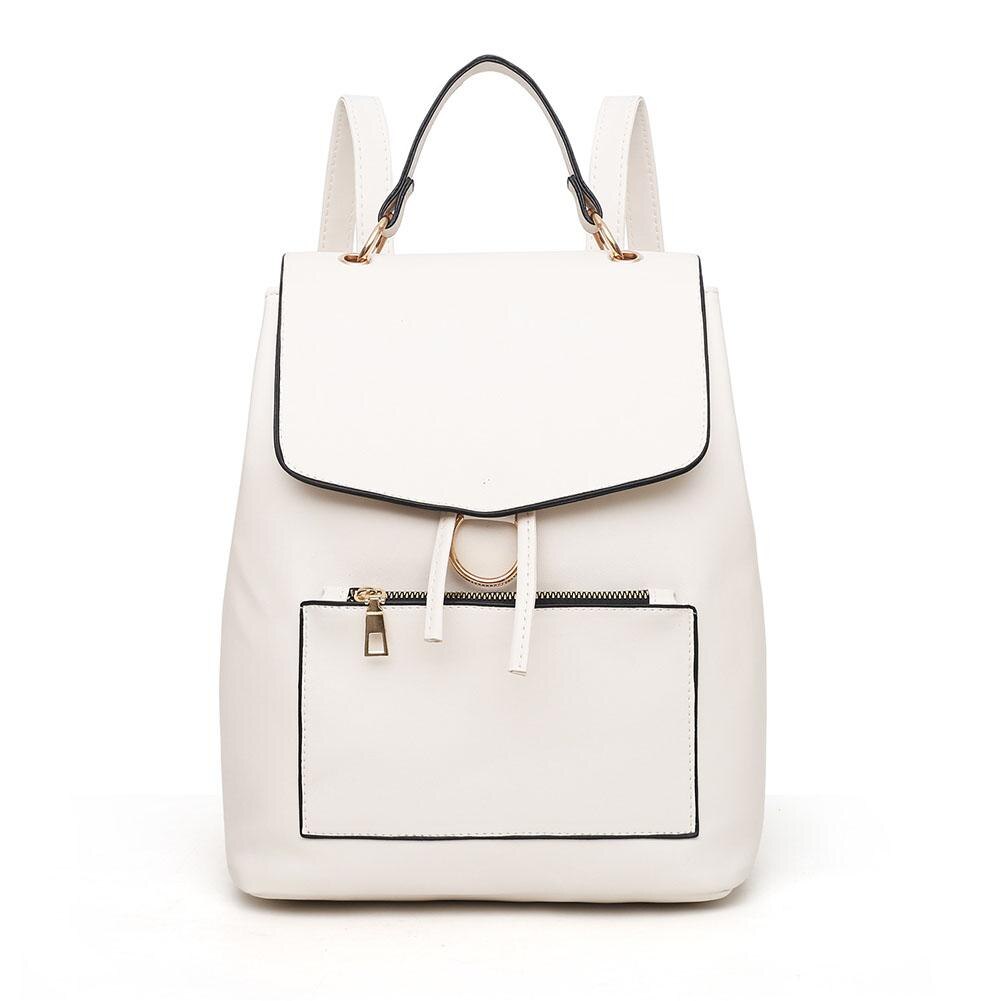 Women Travel Backpack Soft PU Leather Backpack Girls School Bags Teenager Leisure Shoulder Bag: White