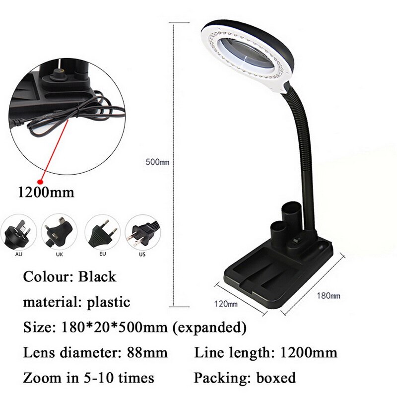 6W 40LED 5X/10X Magnifier Glass with Gadget Storage Desk Lamp Beside Light Magnifying Lens Printing LED desk lamp