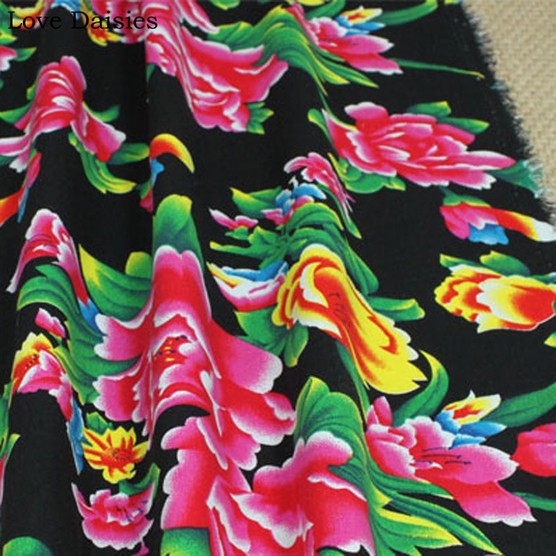 100% baumwolle verrotten SCHWARZ GRÜN BLAU Ethnische Chinesischen Traditionellen Pony Blumen stoffe für DIY Bekleidung Handwerk Tischdecke Kissen Dekor