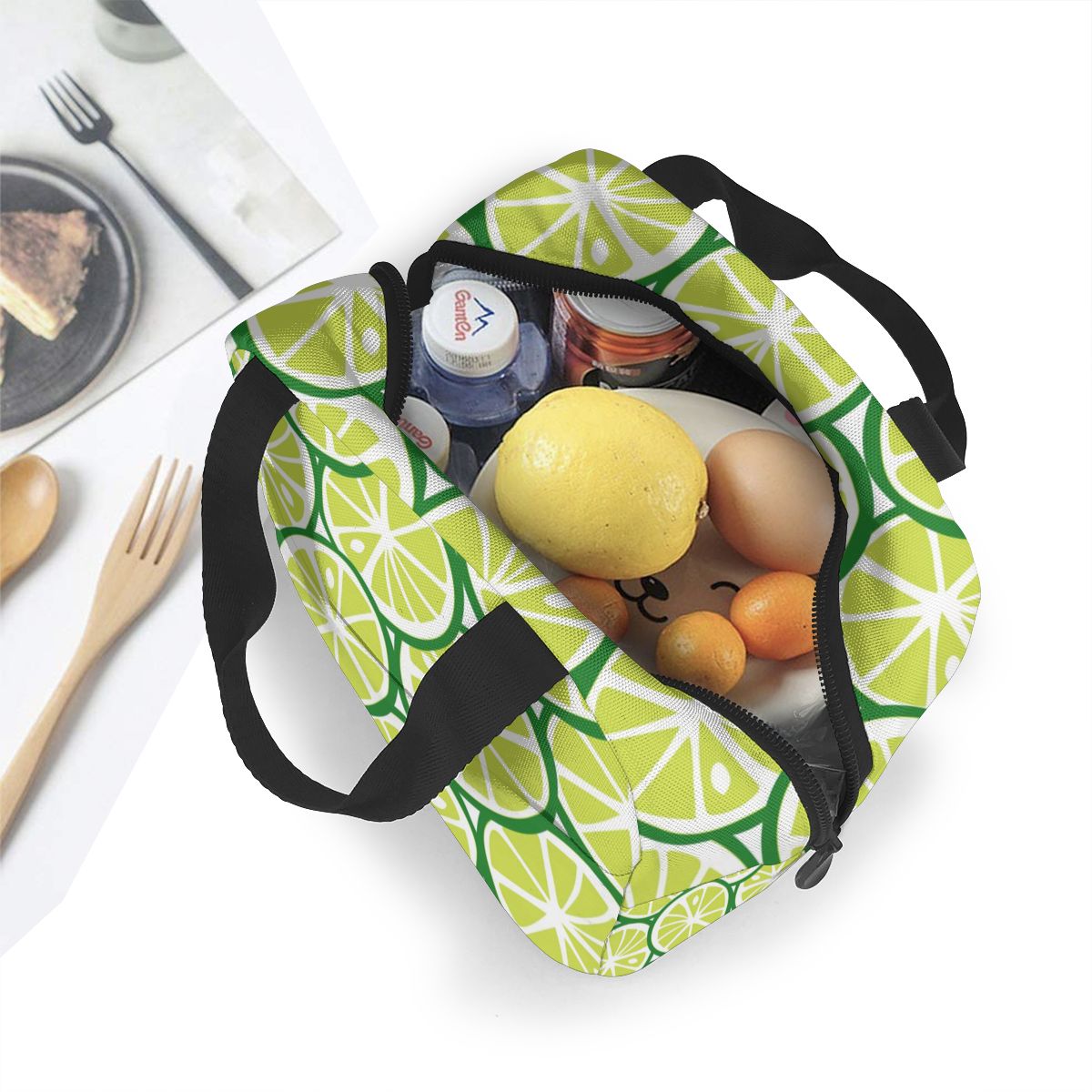 Green Lime Citrus Tropical Summer Lunch Bag Portable Insulated Thermal Cooler Bento Lunch Box Tote Picnic Storage Bag Pouch