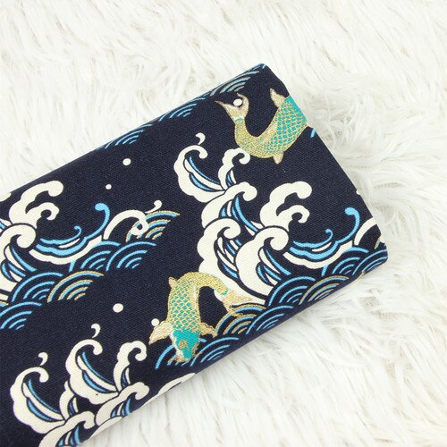 110x45cm Thick cotton fabric by Yard Waves Fish prints Cloth DIY Handmade Sewing Bag Patchwork Material Accessories Home Textile: Cotton Fabric 2