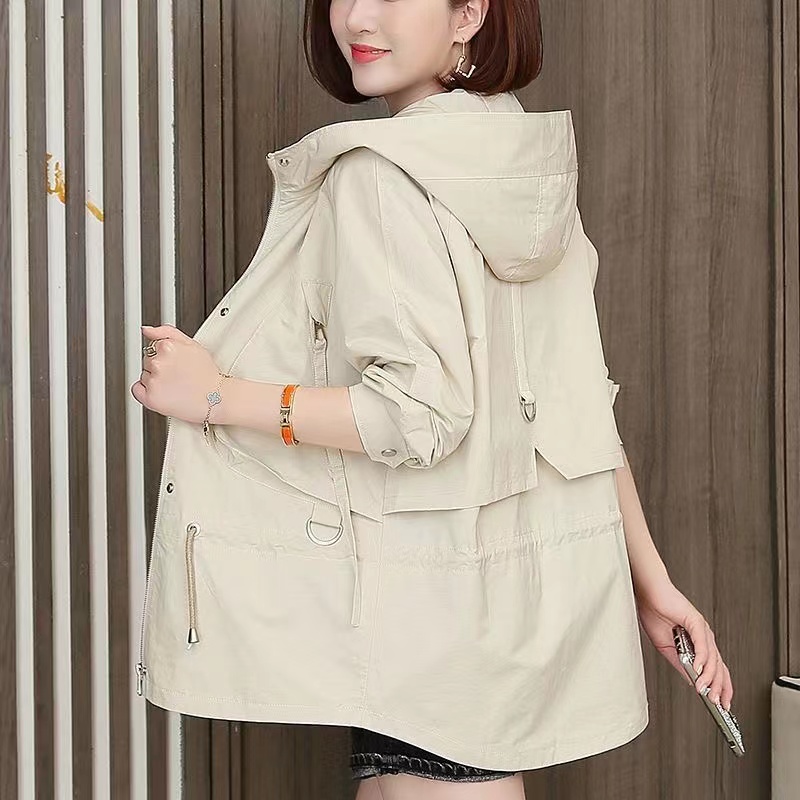 Lente Herfst Jas Vrouwen Lange Mouw Trenchcoat 2023 Vrouwelijke Windjack Casual Losse Rits Bovenkleding Overjas: L / Beige