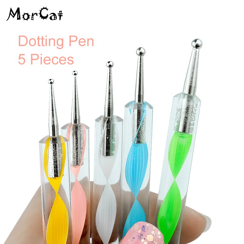 MorCat Puntjes Pen Nail Tool Nail Art Pen Set Voor UV Gel Nail Tool 5 stks/set Marbleizing Schilderen Tool DIY nail Art Dot Set: Default Title