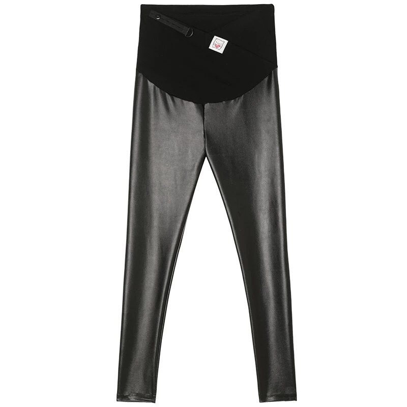 Pantalon de maternité en Faux cuir, slim décontracté, haute élasticité, femme enceinte, respirant, vêtements de grossesse, noir: XL