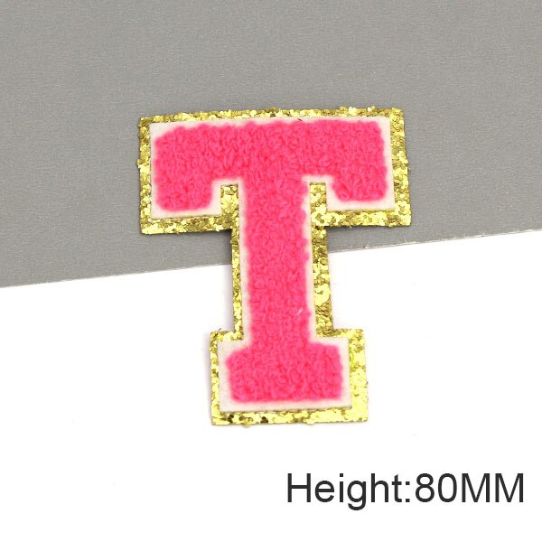 Parche con letras bordadas de rosas grandes de 80MM para ropa, parches de chenilla con lentejuelas doradas, apliques para planchar, camiseta con nombre DIY, pantalones vaqueros: green