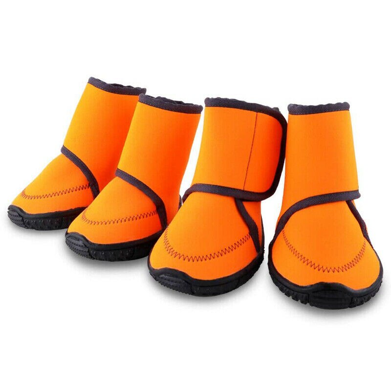 Chaussons de neige pour chiens de compagnie | Chaussures d'hiver, chaudes, imperméables, antidérapantes, chaussures de protection, bottines de pluie en caoutchouc orange, produits d'animaux pour petits chiens