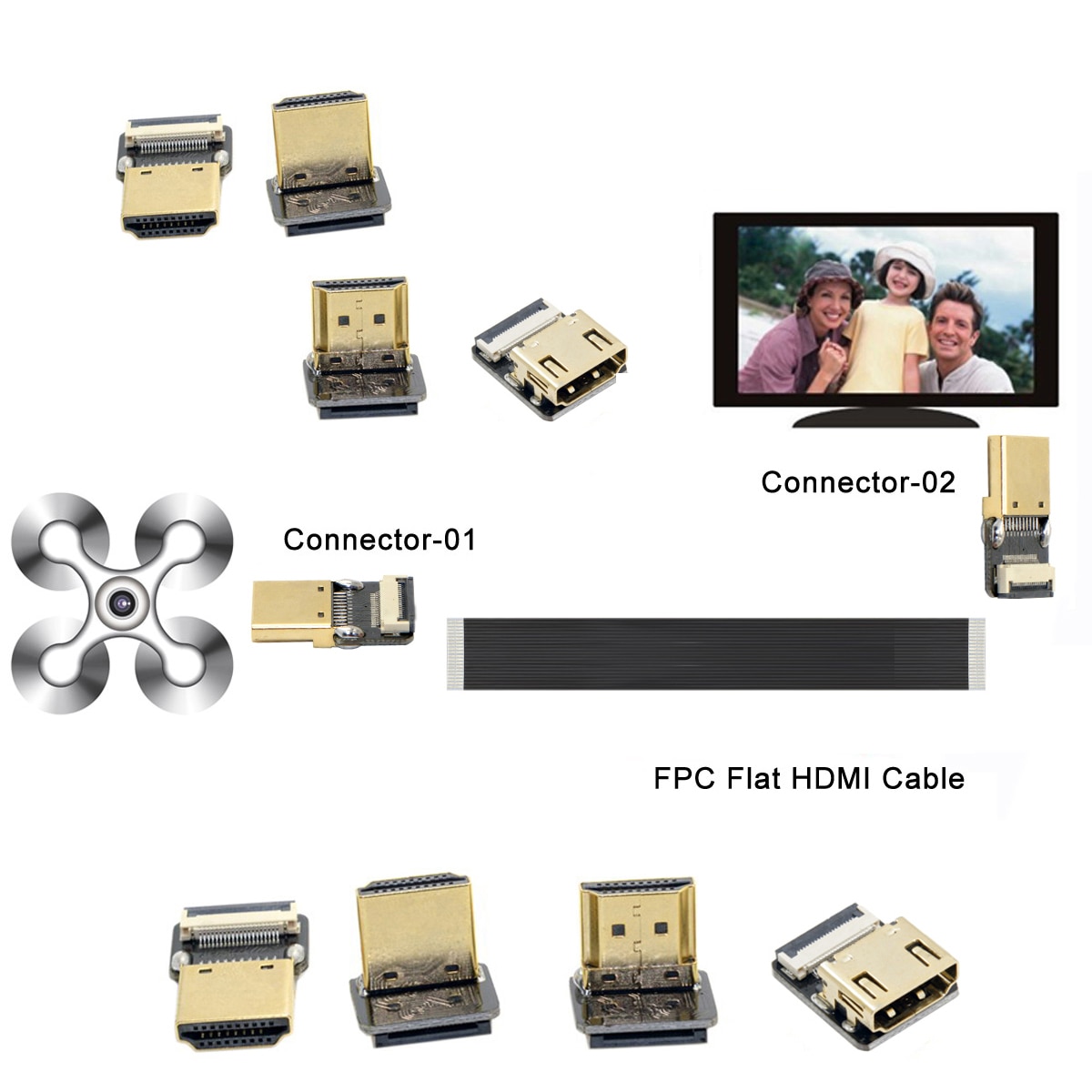 FPC Ribbon Flat HDMI-compatible Cable 10CM-80CM Micro HDMI-compatible Mini 90 degree Adapter for HDTV FPV Aerial