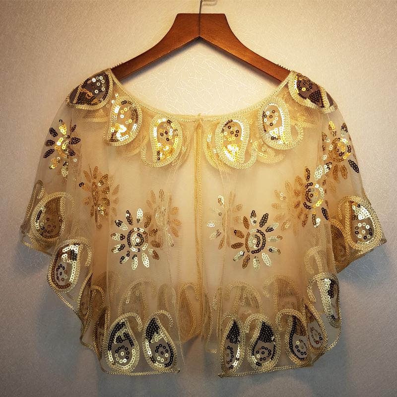 8 farger tung spiker perle kvinner sjal sommer svart måke kveld kappe bolero bryllup capa til paljett kjole bolero kvinner: Beigestring