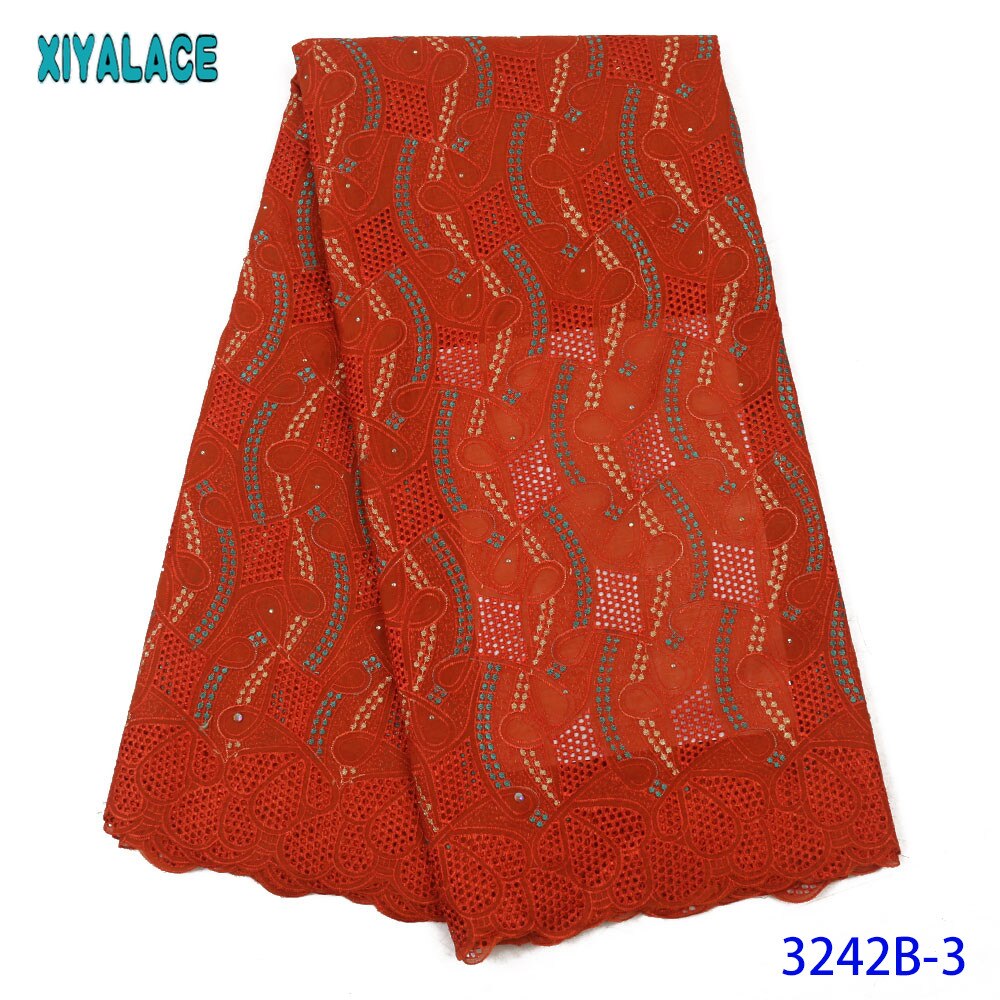 Afrikaanse Kant Stof Kant Zwitserse Voile Kant In Zwitserland Blauwe Stof Met Stenen Voor Vrouwen Jurken KS3242B: Picture 3