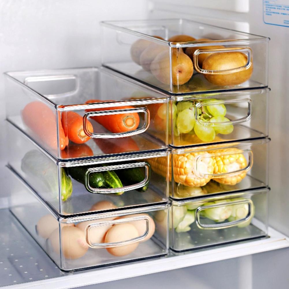 Refrigerator Organizer Bins Thicker High Visibility Transparent Pantry Fridge Freezer Food Storage Bins with Handle for Home