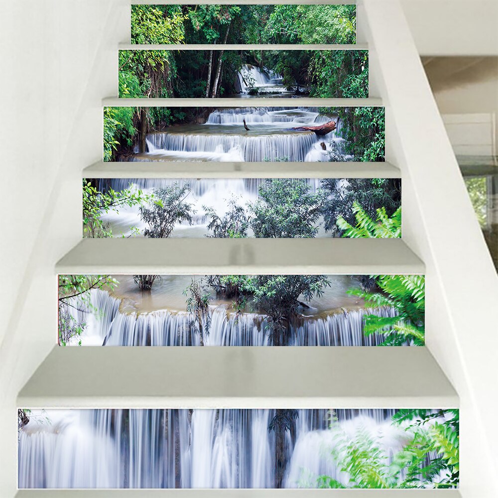 Pegatinas de vinilo para decoración de escaleras, adhesivos de pelar y pegar extraíbles para decoración del hogar, Río y bosque, Renovatie