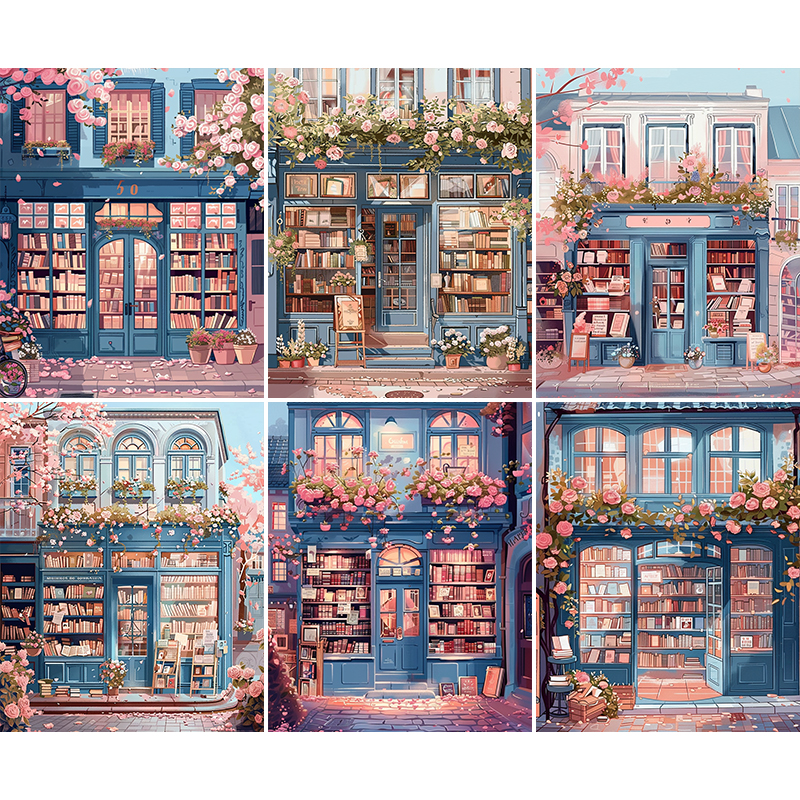 Painting By Numbers Flower Bookstore Anniversary on Digital Painting Canvas Acrylic Paint Image Digital Coloring