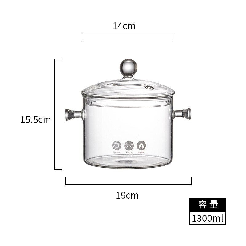 Pentola per zuppa di cottura in vetro con coperchio impostato di pentole da cucina giapponese padella antiaderente pentola calda resistente al calore per uso domestico trasparente: A-14CM