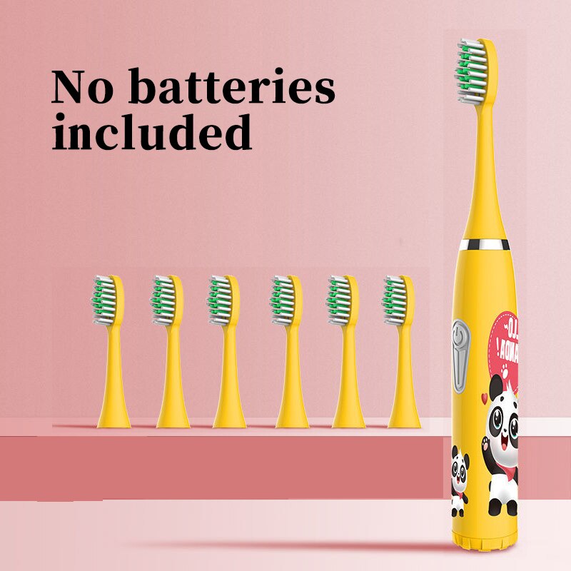 Children Electric Toothbrush Heads Smart Electric Teeth Brush Battery models/Rechargeable Replacement Brush Heads Kids: yellow 7 heads