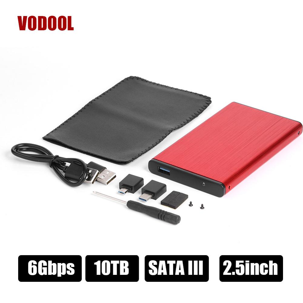 Tool-free HDD SSD Hard Disk Box 7+15Pin SATA To USB 3.0 External Hard Drive 2.5" 6Gbps 10TB SSD HDD Case with Type-C OTG Adapter