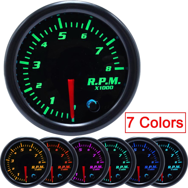 2&quot; 52mm Car Auto Tachometer Gauge 0~8000 RPM Meter Universal 7 Color LED Meter Boat tacometro moto tach digital speed meter