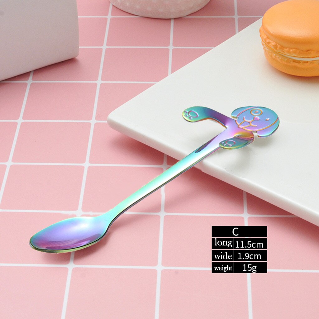 1PC Cute Dog Spoon Long Handle Spoons Flatware Coffee Drinking Tools Kitchen Gadget Stainless Steel Teaspoon Tableware HX0617