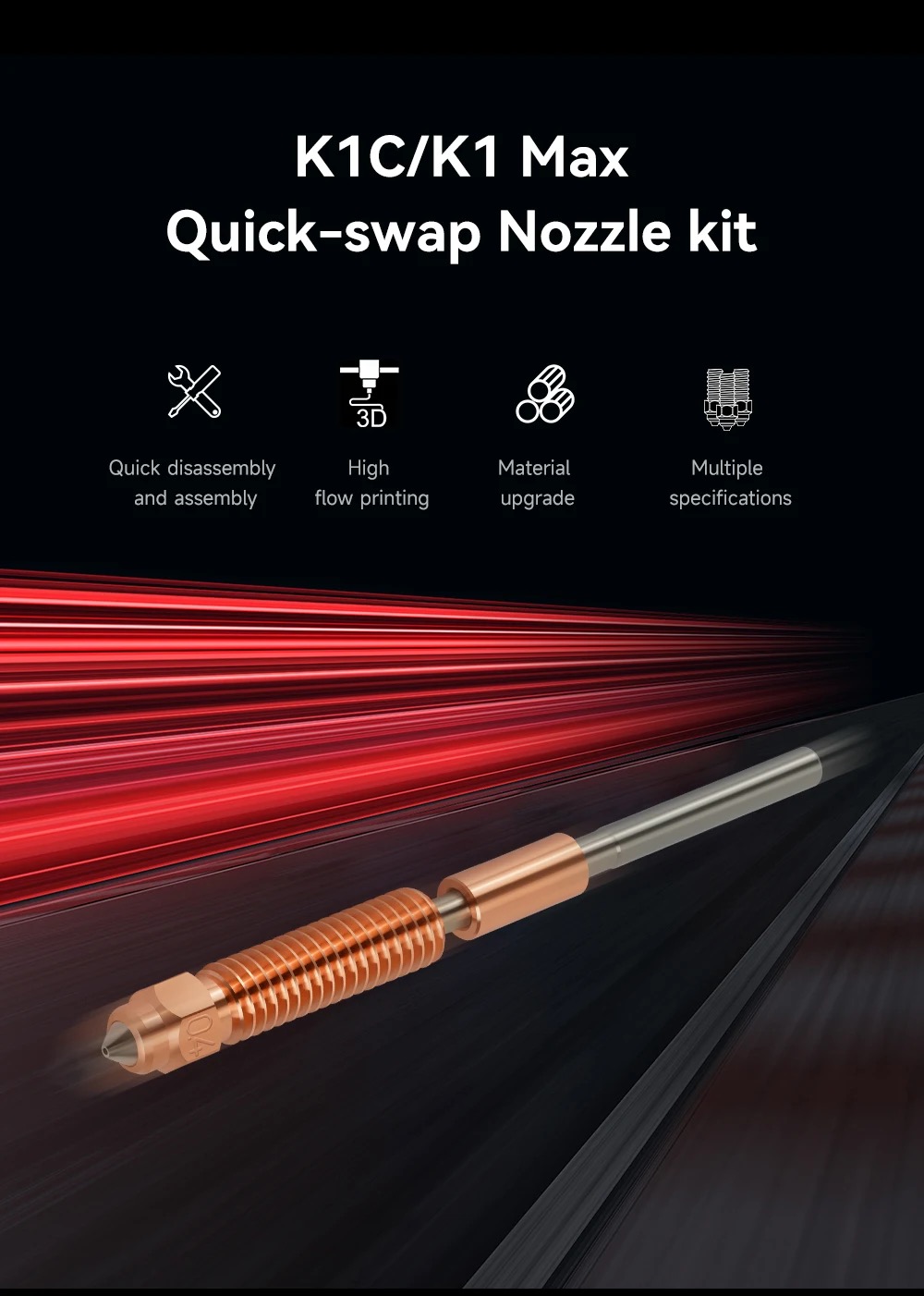 For Creality K1C Nozzle All-in-one Copper Titanium Nozzles High Flow Upgraded K1C K1 Max Nozzle 0.4/0.6/0.8mm For Ender-3 V3