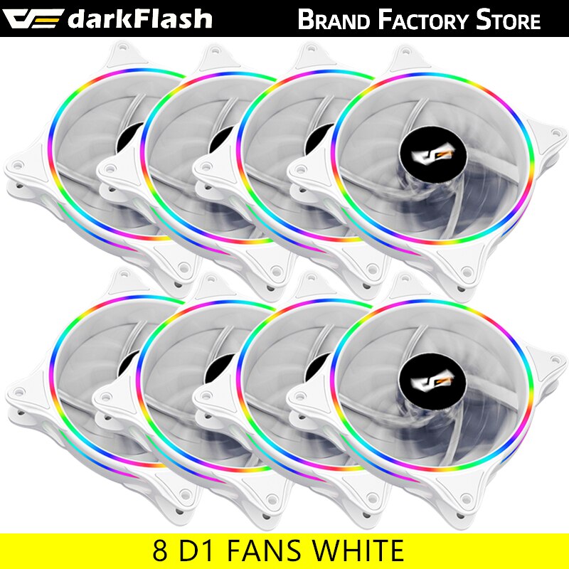 Darkflash D1 120Mm Pc Computer Regenboog Led Fan 12Cm 4pin Desktop Pc Computer Wit Koeler Stille Case Rgb fan Cooling Fans: 8 fans white