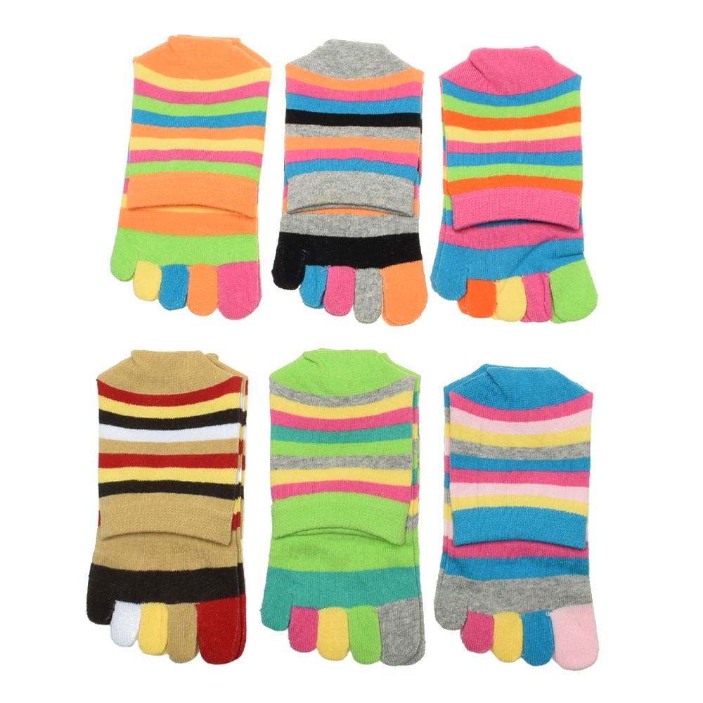5 kleur Mode Vrouwen Grappig Streep Teen Sokken Regenboog Katoen Vijf Vingers Sokken Casual Zachte Sokken Met Tenen Kleurrijke sokken