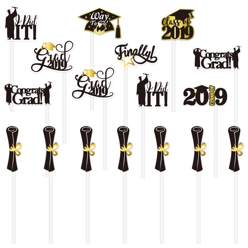 Amosfun 72PCS Graduation Cupcake Toppers Graduation Hat Insert Card Cake Picks Cake Topper for Festival
