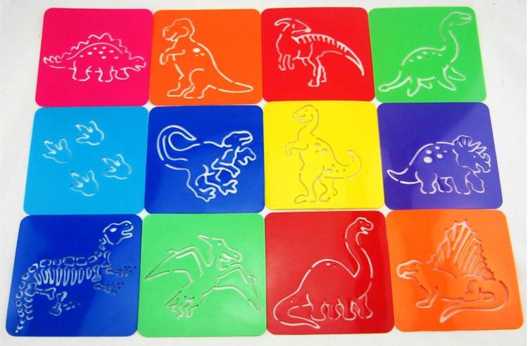 12PCS/LOT. Ocean animal art stencil Birthday Drawing stencils Kindergarten arts and crafts Early learning educational toys: Dinosaur