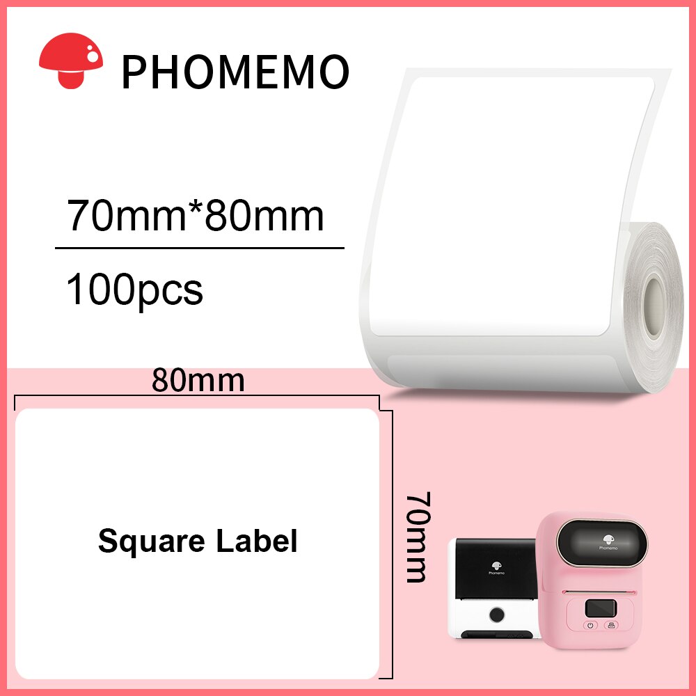 Phomemo – papier autocollant rectangulaire blanc, étiquette autocollante pour imprimante Phomemo M110/M200, Identification étanche: Rectangle 70x80mm