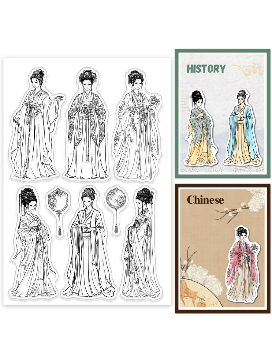 1 Vel Hanfu Vrouwen Clear Stempels Oude China Lady Siliconen Clear Stempel Zeehonden Fan Transparante Stempels voor DIY Scrapbooking Kaarten