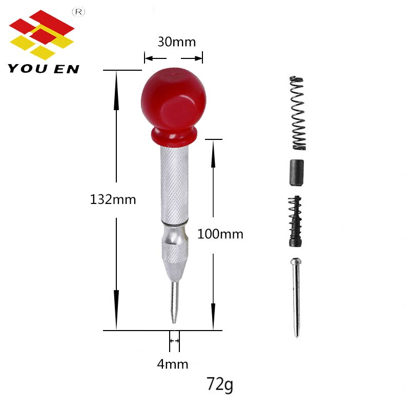 YOUEN 130mm Manual Center Pin Spring Loading Marker Center Punch Wood Indent Marker Woodworking Tool Drill