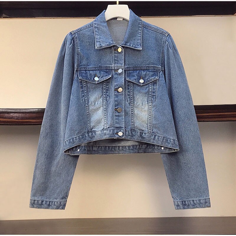 Vestes en jean à manches longues bouffantes 4XL pour femmes, Streetwear décontracté, automne et printemps