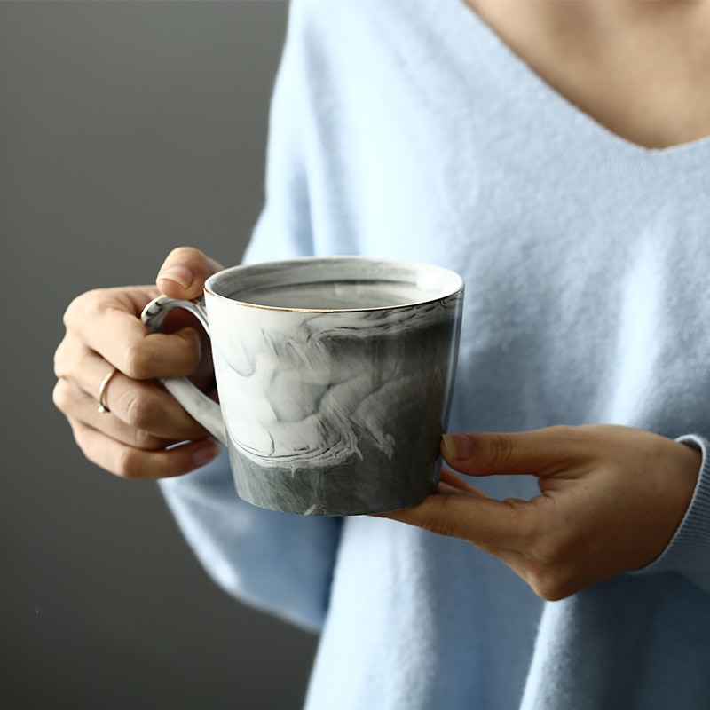 Kaffekrus 360ml vippemønster guldkant kaffekop nordisk stil luksus par krus elskeres kop