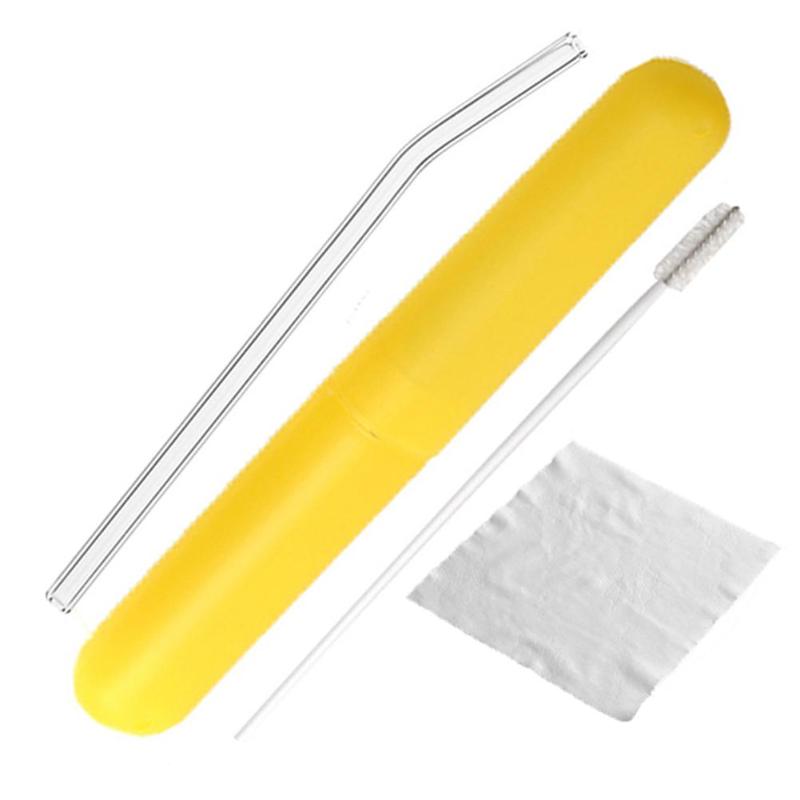 1 Juego de pajitas de vidrio reutilizables, pajilla recta reutilizable, Pajita para beber con cepillo de limpieza y paño de limpieza para bebidas frías y calientes: 09