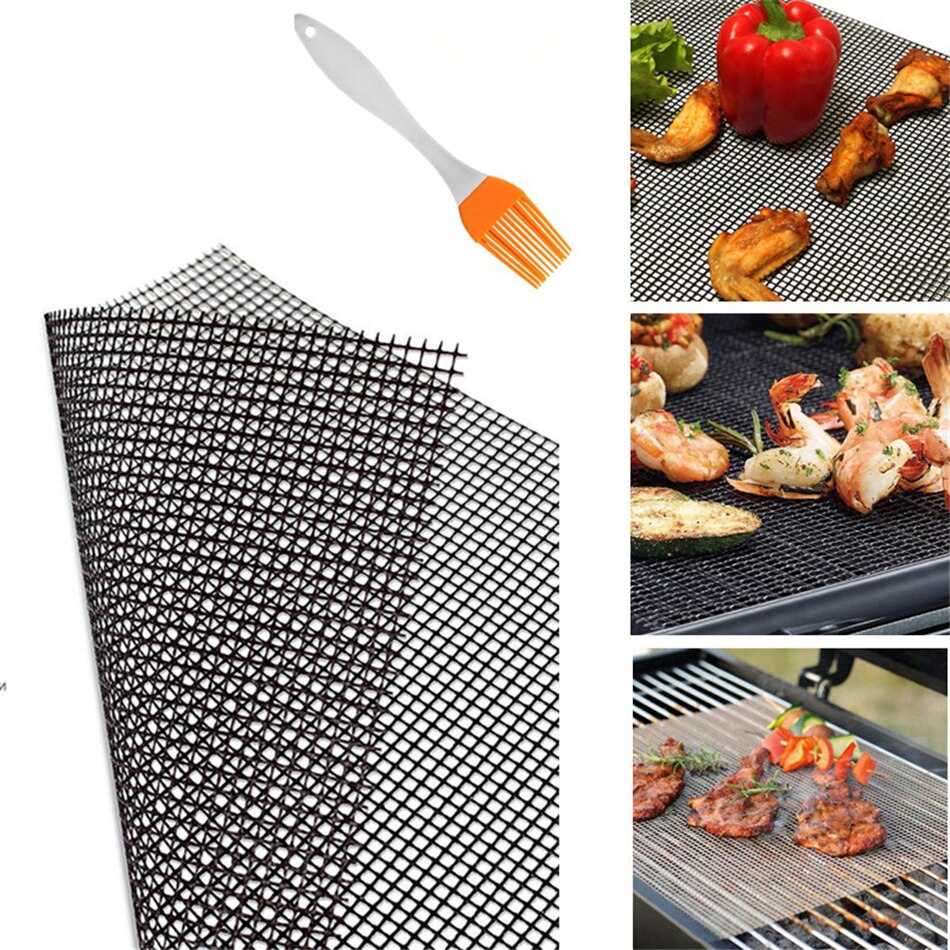 3 pcs BBQ Grill Mesh Mat Non-Stick Cooking Grilling Sheet Liner Fish Vegetable Smoker Grill Mats Barbecue Supplies Tools