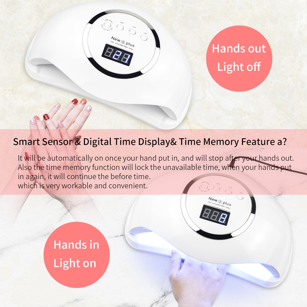 Lámpara UV LED para secado de uñas, lámpara para manicura, esmalte de uñas en Gel, 72/54/48/40/36W, lámpara LCD para dos manos