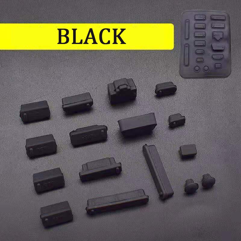 16Pcs Poort Pluggen Stof Stekkers Voor Laptops Beschermen Ultrabook Poorten Van Vuil Stof Siliconen Stofdicht Anti Dust Plug Cover stopper: black