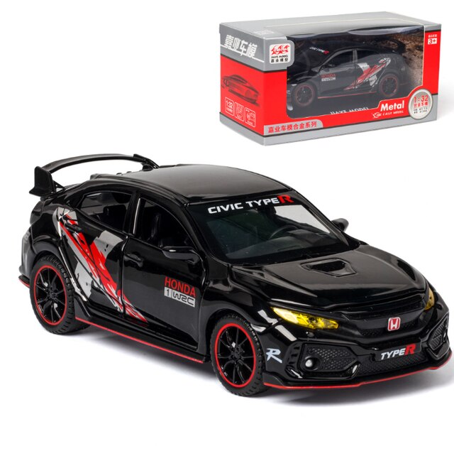 Toy 1:32 HONDA CIVIC TYPE-R Diecasts &amp; Vehicles Metal Car Model Sound Light Toys For Children Christmas Collection: Black 2 With Box