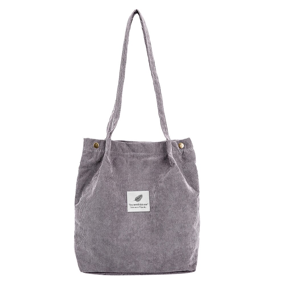 Corduroy Shopper Shoulder Bag For Women Tote Ladies Casual Lady's Bag Foldable Reusable Shopping Winter sac a main femme#25: Gray