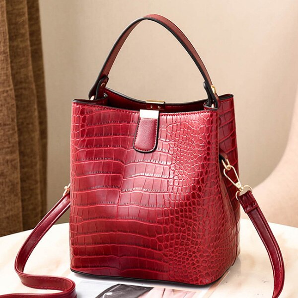 AECLVR Mode Grote Alligator Emmer Tassen Vrouwen Krokodil Patroon Handtassen Casual Schouder Messenger Bags Dames PU Portemonnee: Red