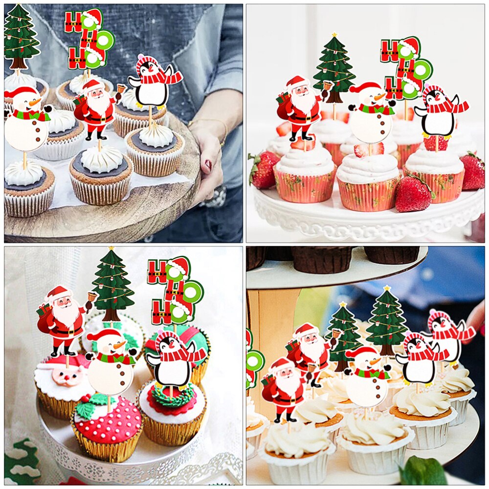 20pcs Cake Toppers Christmas Snowman Cake Toppers Cupcake Decor Party Ornaments