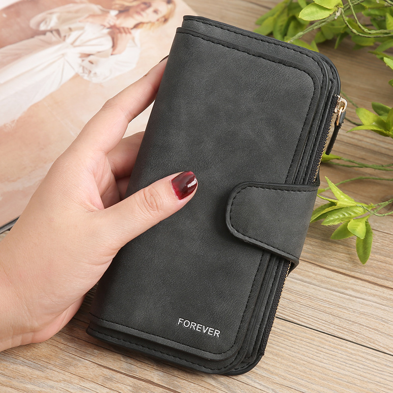 2024 Frauen Brieftaschen lange Pu Leder oben Karten Halfter klassische weibliche Geldbörse Reiß verschluss Brieftasche für Frauen: Schwarz