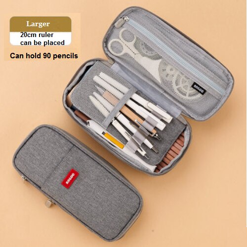 Simple pencil case high capacity primary and students pencil case stationery case: Grey Larger