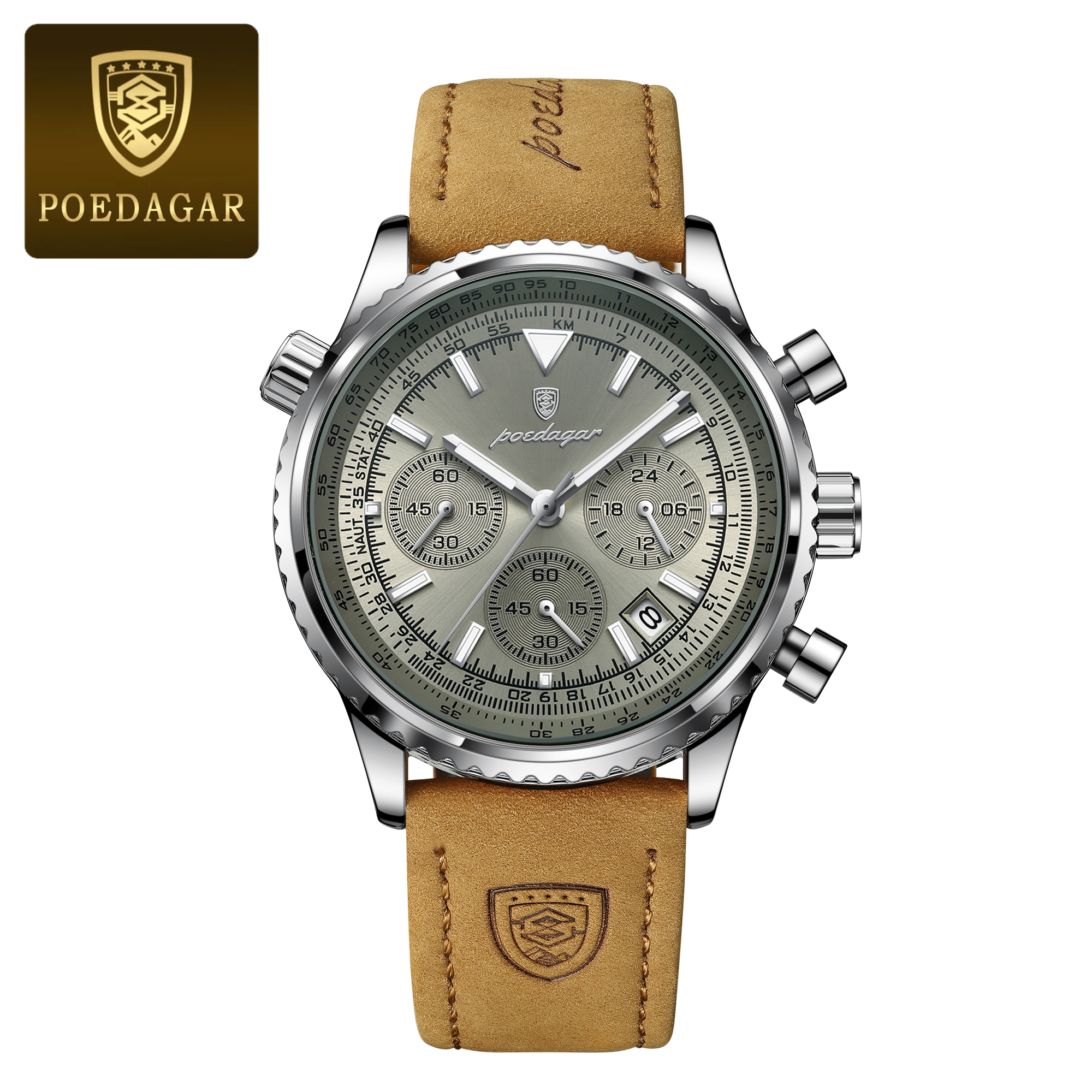 POEDAGAR oben Luxus Männer Uhr Wasserdicht Leucht Datum Chronograph Sport Mann Armbanduhr Leder herren Quarz Uhren Männlich Reloj: Kaffee