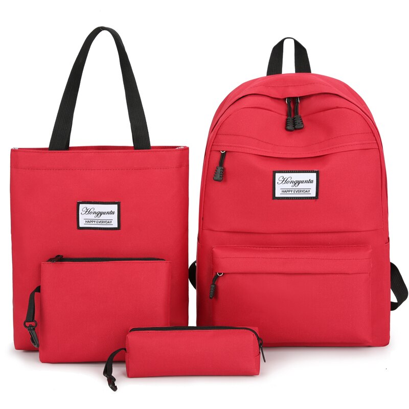 Conjunto de Mochilas de Lona de Color Sólido para Mujer o Chica Joven, Bolsos Grandes, para Colegio o Viaje, Ideales para Adolescente, 4 Unidades: Red