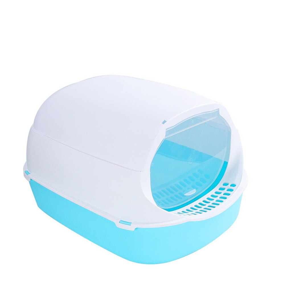 Cat Litter Box Pet Kitten Plastic Clean Basin Bedpan Indoor Puppy Kitten Anti Splash Toilet Pet Deodorant Fully closed Sandbox: Style A-blue