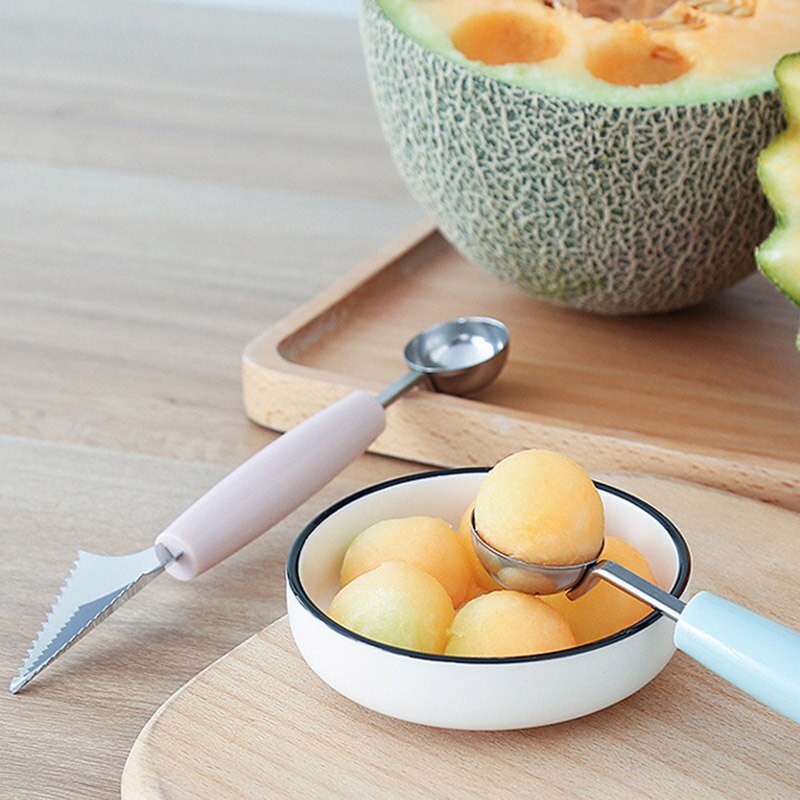 Newly Fruit Digger Cut Watermelon Fruit Ball Digger Ice Cream Round Spoon Cut Fruit Carved Cutter