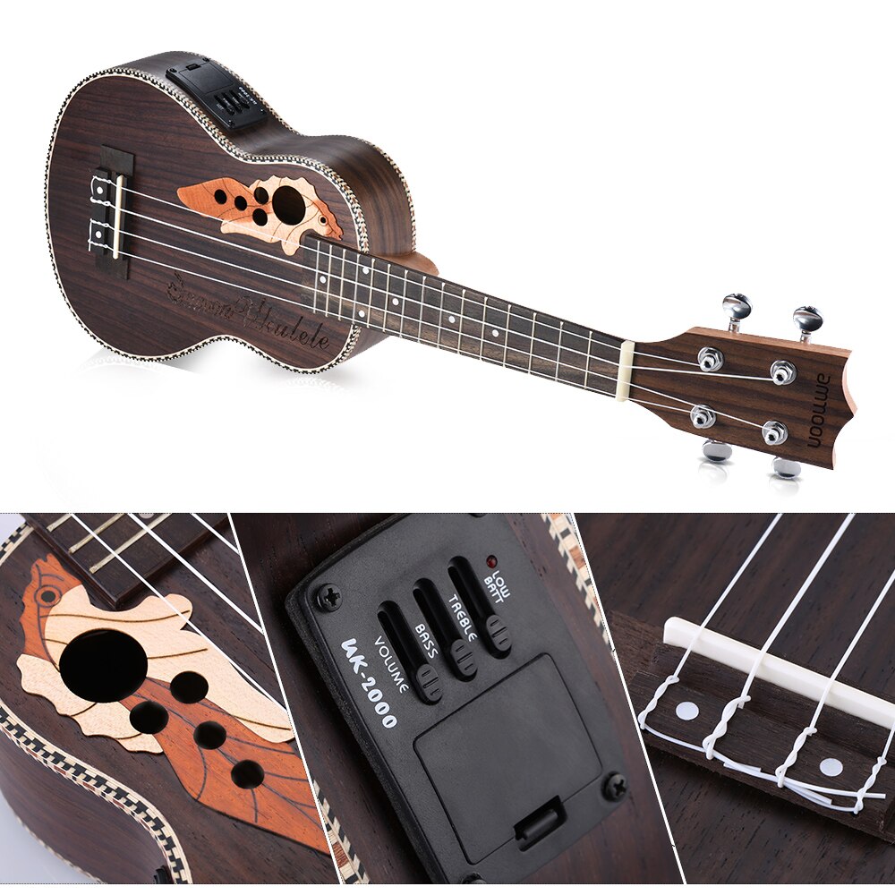 ammoon Acoustic Ukulele Spruce 21&quot; Ukulele15 Fret 4 Strings Guitar Mini with Built-in EQ Pickup Stringed Musical Instrument